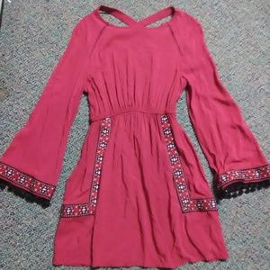 Red Embroidered Trim Dress